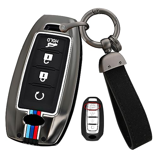 ontto Keyless Entry Smart Remote Key Case Compatible with Infiniti Key Fob Car Key Holder Metal Key Cover Siliocne Key Sleeve for Q50 Q60 QX50 QX55 QX60 2019 2020 2021 2022 Accessories Black - Image 1