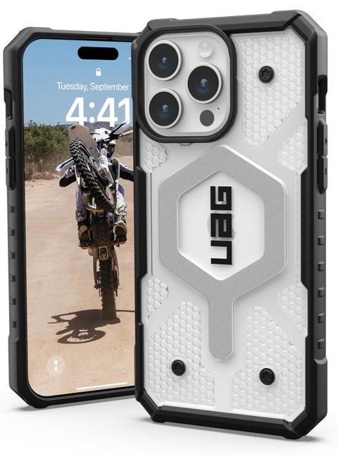 UAG Pathfinder Clear MagSafe for iPhone 15 Pro Max Case Cover [18 Feet Drop Tested]  - Ice Silver