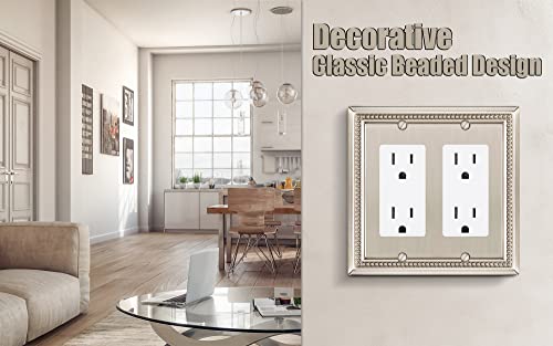 Henne Bery Sunken Pearls Heavy Duty Decorative Wall Plate Switch Plate Outlet Cover (Double Decorator, Satin Nickel) - Image 4