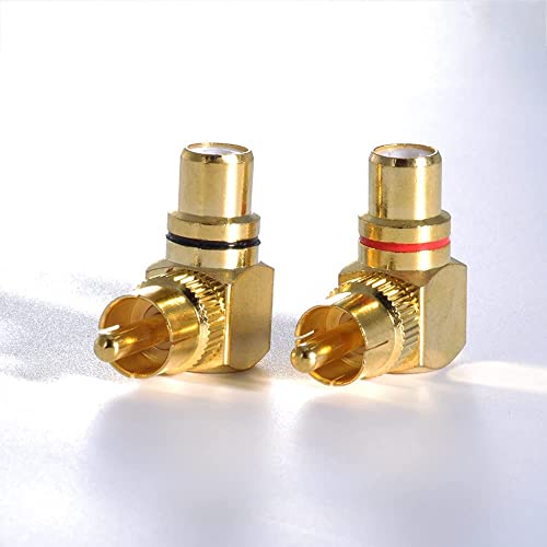 fdealz® [ 2 Pieces ] 90 Degree RCA Adapter, RCA Male-to-Female Elbow Connector, Gold-Plated Right-Angle Adapter for HiFi Amplifier Stereo Audio or AV Video - Image 2
