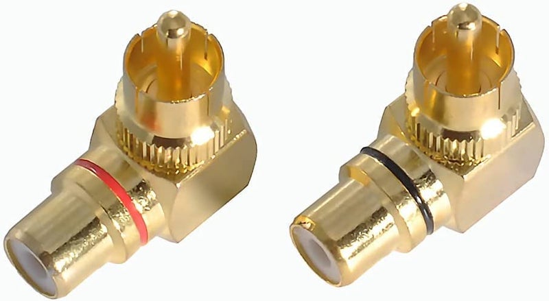 fdealz® [ 2 Pieces ] 90 Degree RCA Adapter, RCA Male-to-Female Elbow Connector, Gold-Plated Right-Angle Adapter for HiFi Amplifier Stereo Audio or AV Video - Image 5