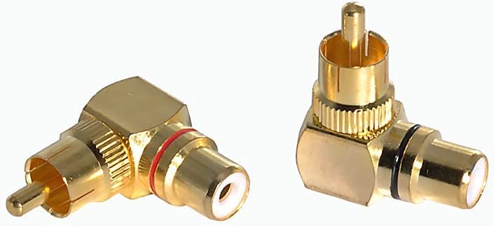 fdealz® [ 2 Pieces ] 90 Degree RCA Adapter, RCA Male-to-Female Elbow Connector, Gold-Plated Right-Angle Adapter for HiFi Amplifier Stereo Audio or AV Video - Image 3