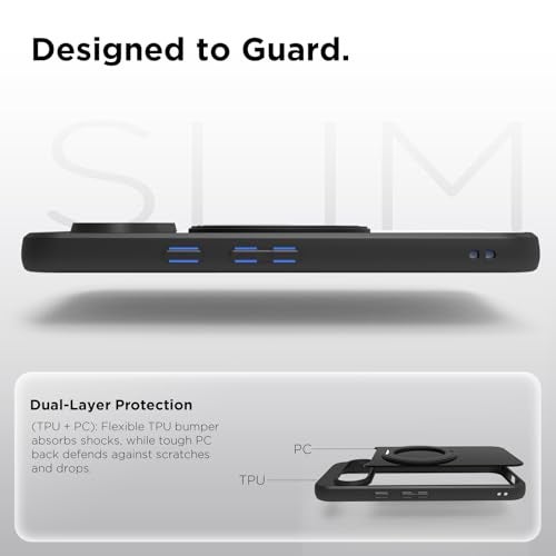 RIGGEAR Shockproof Sleek Hybrid Armor 360° Rotating Magnetic Ring Stand Back Cover Case Compatible with MagSafe Accessories for Google Pixel 10 / Pixel 10 Pro (Smoke Black Matte PC + Black TPU Bumper) - Image 4