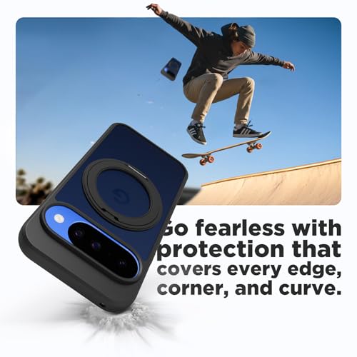 RIGGEAR Shockproof Sleek Hybrid Armor 360° Rotating Magnetic Ring Stand Back Cover Case Compatible with MagSafe Accessories for Google Pixel 10 / Pixel 10 Pro (Smoke Black Matte PC + Black TPU Bumper) - Image 5