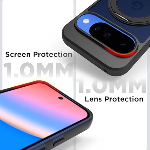 RIGGEAR Shockproof Sleek Hybrid Armor 360° Rotating Magnetic Ring Stand Back Cover Case Compatible with MagSafe Accessories for Google Pixel 10 / Pixel 10 Pro (Smoke Black Matte PC + Black TPU Bumper) - Image 3