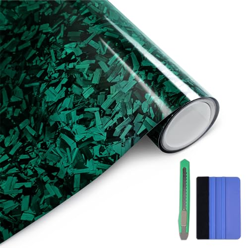 Arespark Gloss Forged Carbon Fiber Vinyl Wrap, Car Vinyl Wrap Decal Sticker Film Sheet with Air Release, Contain Installation Tool for Car Auto Morotcycle (1ft x3.5ft, Green) - Image 1