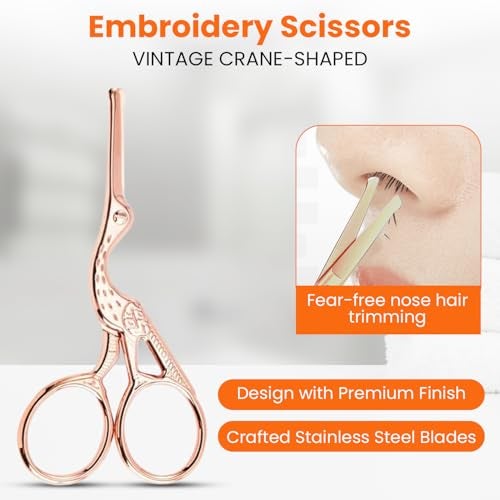 Homeaura® 6.5" Professional Stainless Steel Nose Hair Cutting Trimming Scissors | Precision Grooming for Men's Facial Hair Beard Mustache Nose Ear Eyebrows Cutting with Safety Blunt Tip (Bronze) - Image 2
