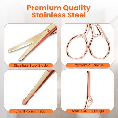 Homeaura® 6.5" Professional Stainless Steel Nose Hair Cutting Trimming Scissors | Precision Grooming for Men's Facial Hair Beard Mustache Nose Ear Eyebrows Cutting with Safety Blunt Tip (Bronze) - Image 5