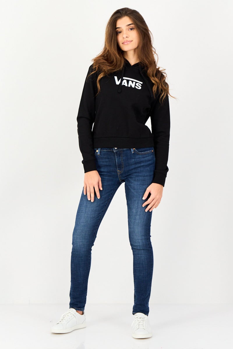 VANS هودي بكم طويل بشعار علامة تجارية للنساء، أسود - Image 2