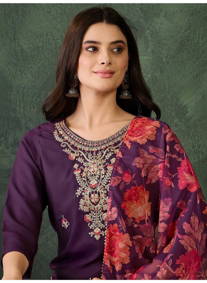 Naixa Women's Rayon Embroidered and Printed Straight Kurta with Pant and Dupatta Sets (NX-513-Wine-3XL) - Image 5