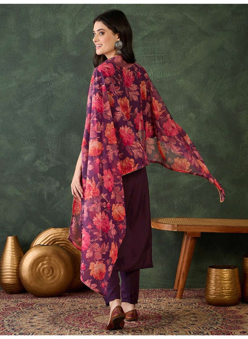 Naixa Women's Rayon Embroidered and Printed Straight Kurta with Pant and Dupatta Sets (NX-513-Wine-3XL) - Image 4