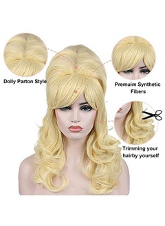 Kalyss Blonde Beehive Wig Women's Curly Wavy Long Heat Resistant Synthetic Hair Cosplay Costume Wigs (Blonde)  - Image 2