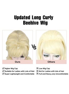 Kalyss Blonde Beehive Wig Women's Curly Wavy Long Heat Resistant Synthetic Hair Cosplay Costume Wigs (Blonde)  - Image 3