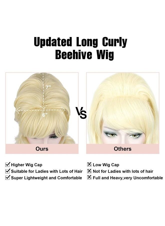 Kalyss Blonde Beehive Wig Women's Curly Wavy Long Heat Resistant Synthetic Hair Cosplay Costume Wigs (Blonde)  - Image 3