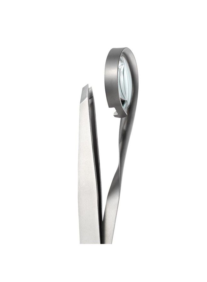 Rubis Classic Stainless Steel Slanted Tweezers With 8X Magnifying Glass For Precise Eyebrows And Hair Removal Made In Switzerland - Image 3