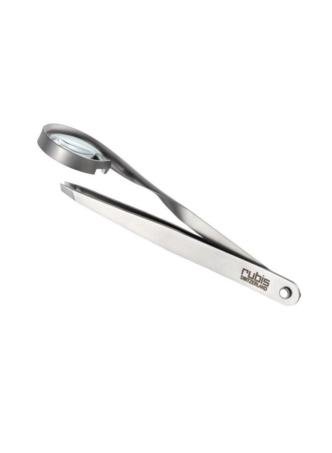 Rubis Classic Stainless Steel Slanted Tweezers With 8X Magnifying Glass For Precise Eyebrows And Hair Removal Made In Switzerland - Image 2