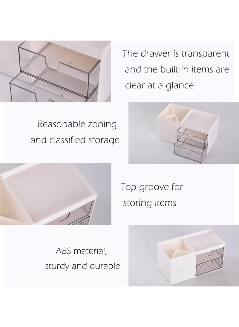 Oasisgalore Desk Makeup Organizer with Drawer, Office Supplies Organizers and Storage for Mini Things -White - Image 3