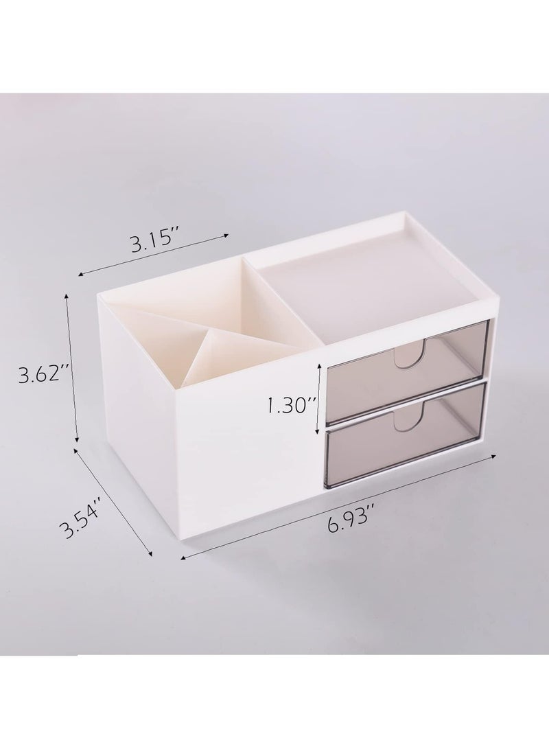 Oasisgalore Desk Makeup Organizer with Drawer, Office Supplies Organizers and Storage for Mini Things -White - Image 2