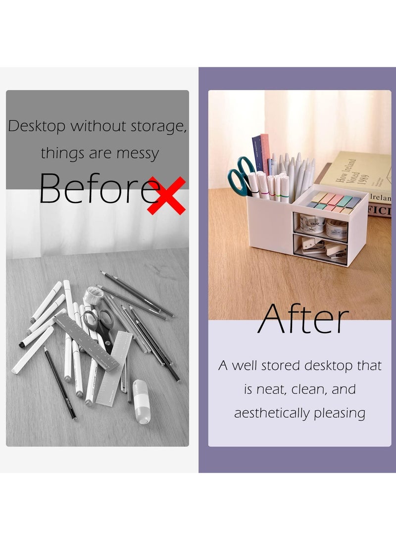 Oasisgalore Desk Makeup Organizer with Drawer, Office Supplies Organizers and Storage for Mini Things -White - Image 4