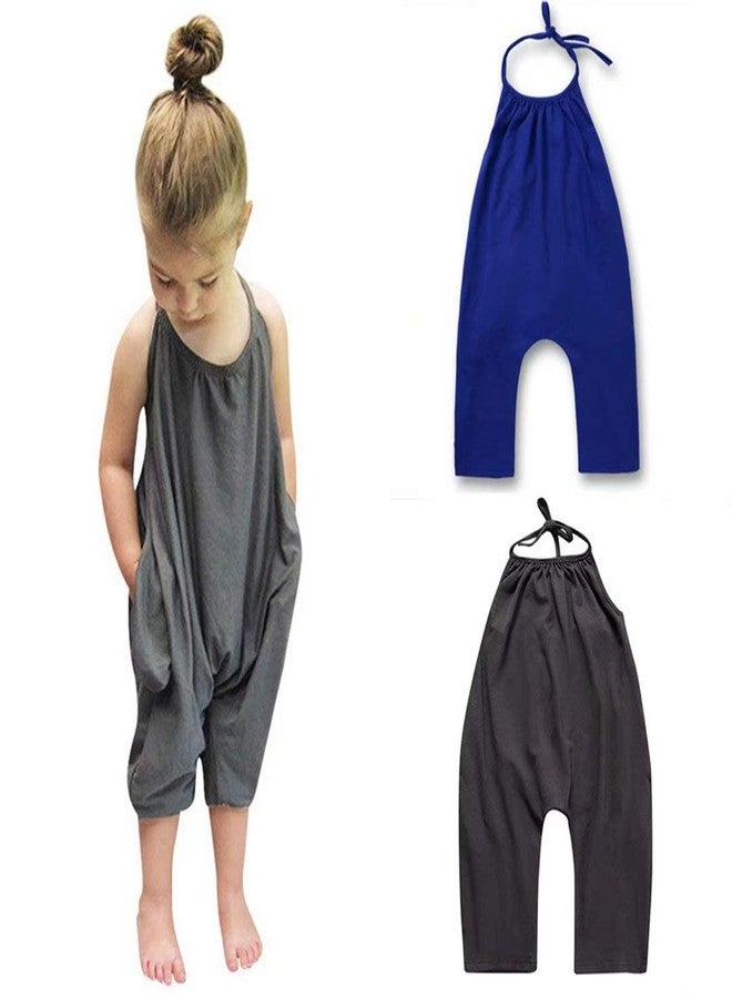 OLLULL Baby Girls Summer Romper Cute 2 Pack Backless Harem Strap Jumpsuits 1-4 Years Old - Image 1