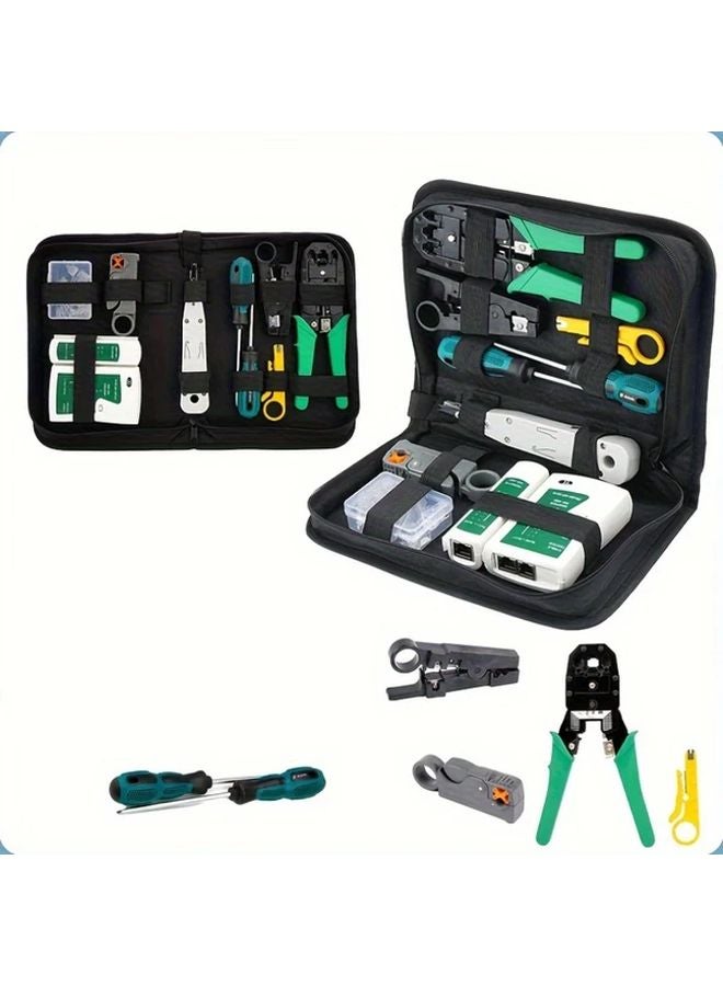 14pcs Professional RJ45 Network Cable Tool Kit with Crimper Stripper Cutter and Tester - Image 2