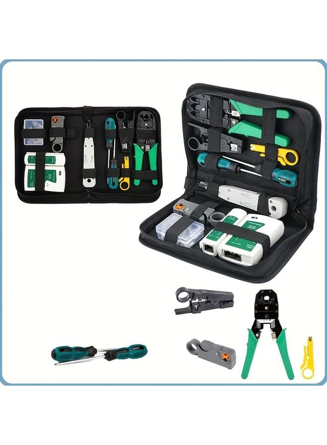 14pcs Professional RJ45 Network Cable Tool Kit with Crimper Stripper Cutter and Tester - Image 1