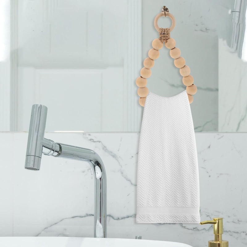 Wood Bead Towel Holder With Rope Hook Nordic Style For Kitchen And Bathroom - Image 5