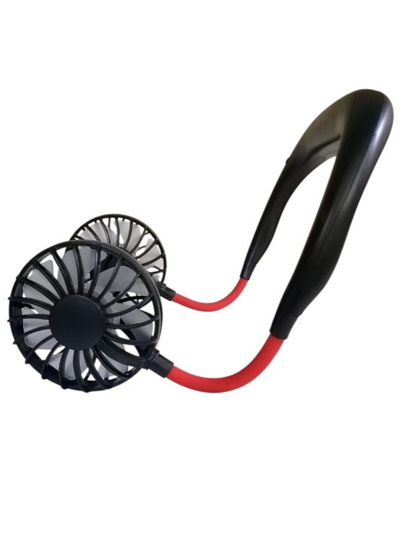 Denx Portable Neck Fan Rechargeable With Micro Usb Port, Headphone Design, Strong Airflow, 360 Degree Rotation With Dual Wind Head For Outdoor, Office, Home, Black/Red  - Image 4