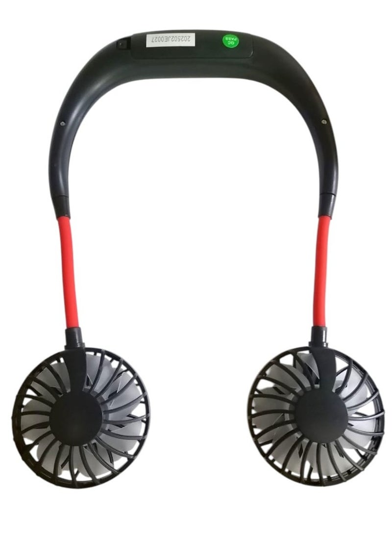 Denx Portable Neck Fan Rechargeable With Micro Usb Port, Headphone Design, Strong Airflow, 360 Degree Rotation With Dual Wind Head For Outdoor, Office, Home, Black/Red  - Image 3