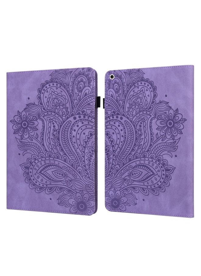 HuHa - Case Cover For iPad 10.2 2021 / 2020 / 2019 Peacock Embossed Pattern TPU + PU Horizontal Flip Leather Case with Holder & Card Slots & Wallet & Sleep / Wake-up Function Purple - Image 1