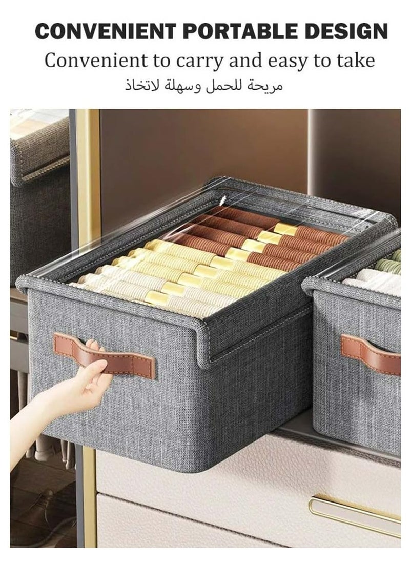 Dominy 3 Piece Cloth Storage Box, Foldable Closet Drawer Storage Box with Transparent Cover and Handle, Drawer Organizers for Clothes, Jeans, T-Shirt (47x28x20cm)  - Image 4