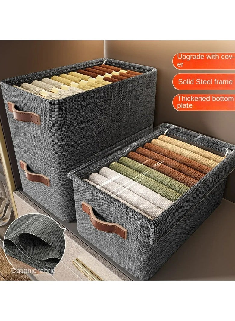Dominy 3 Piece Cloth Storage Box, Foldable Closet Drawer Storage Box with Transparent Cover and Handle, Drawer Organizers for Clothes, Jeans, T-Shirt (47x28x20cm)  - Image 2