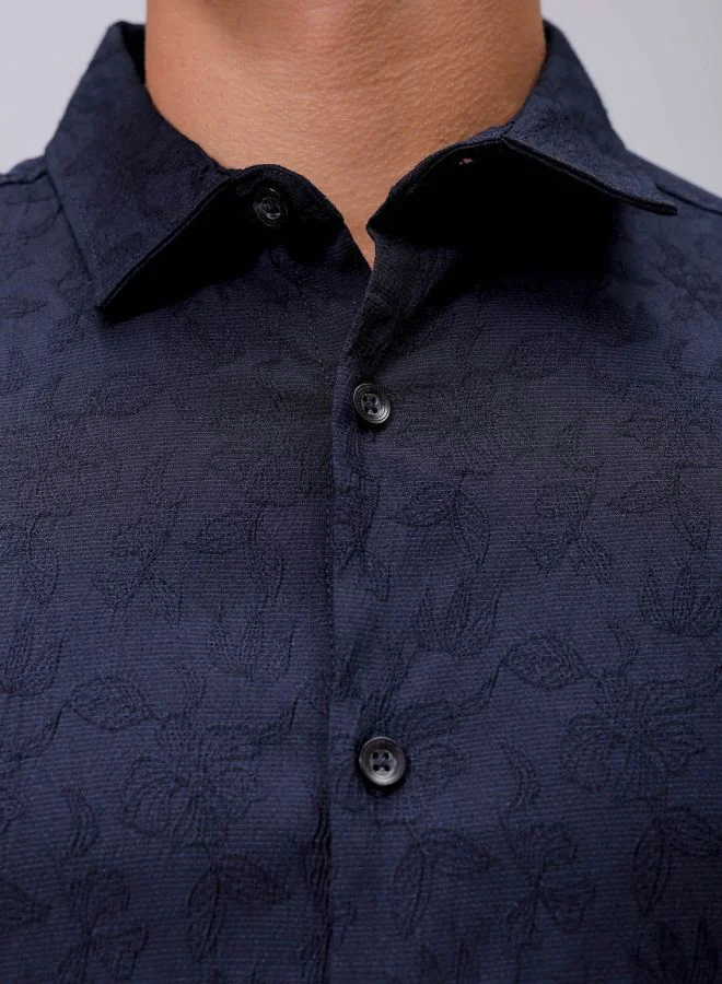 شركة المرآب الهندية Men Slim Fit Textured Floral Full Sleeves Cutaway Collar Resort Wear Shirt