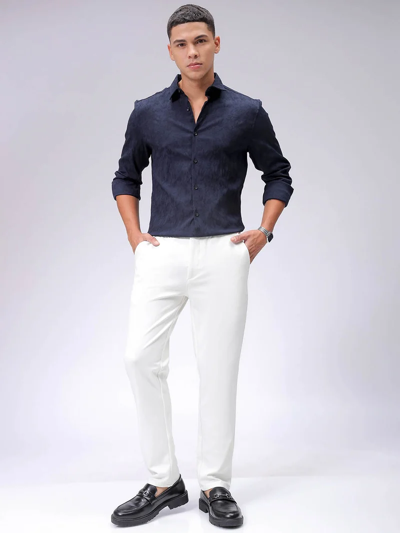 شركة المرآب الهندية Men Slim Fit Textured Floral Full Sleeves Cutaway Collar Resort Wear Shirt