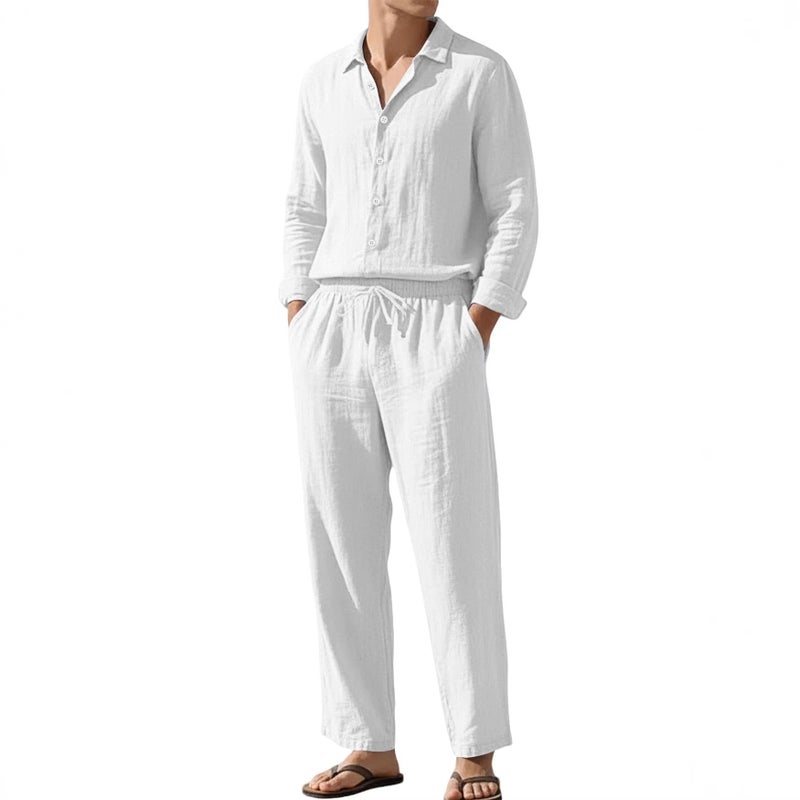 Men's Casual Linen Shirt and Pants Set - Image 2