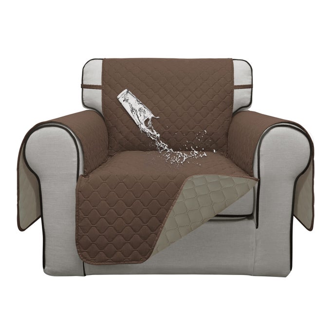 DOUBLE PROTECTION 100 WATERPROOF CHAIR SOFA COVERS FOR LIVING ROOM REVERSIBLE FURNITURE PROTECTOR SOFA COVER FOR DOGS PETS KIDS BROWNBEIGE