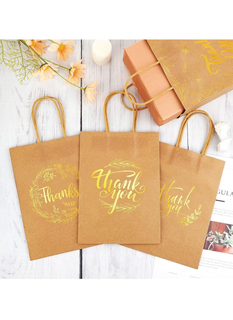 Toshionics Thank You Gift Bags Bulk with Handles 12 Pieces Brown Gold Foil Kraft Paper Bags Party Favor Bags for Anniversary Baby Shower Birthdays Business Shopping Merchandise Wedding Perfect for Any Occasion 21x27x11cm SY-120M-16  - Image 2
