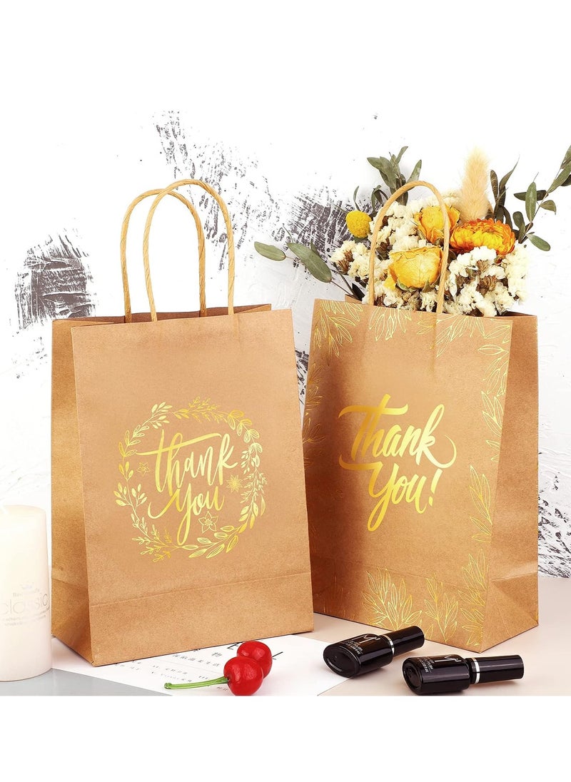 Toshionics Thank You Gift Bags Bulk with Handles 12 Pieces Brown Gold Foil Kraft Paper Bags Party Favor Bags for Anniversary Baby Shower Birthdays Business Shopping Merchandise Wedding Perfect for Any Occasion 21x27x11cm SY-120M-16  - Image 1