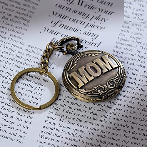 FowWelt Pocket Watch Metal Keychain Retro Vintage for Gifting With Key Ring Anti-Rust (Mom) - Image 3