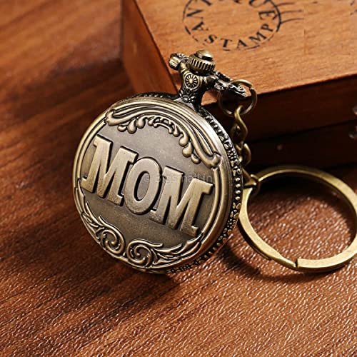 FowWelt Pocket Watch Metal Keychain Retro Vintage for Gifting With Key Ring Anti-Rust (Mom) - Image 5