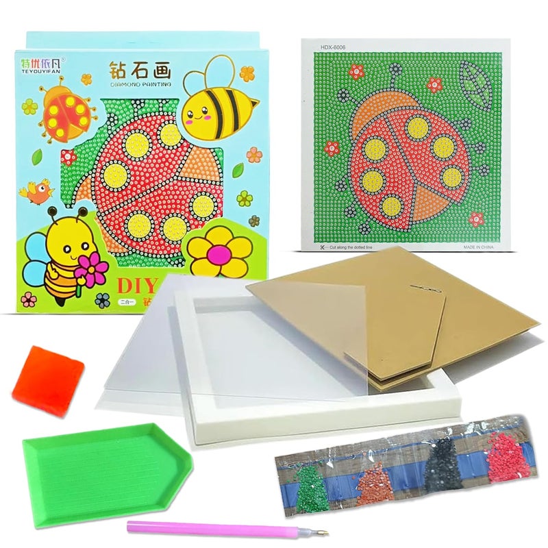 LitVibes DIY Diamond Painting Kit with Frame for Kids Adults Art Craft Set Suitable for Home Wall Decoration Fun Birthday Return Gift for Children ParentChild Game Ladybird Design