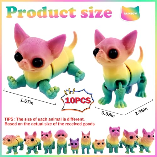 YVBBHE 10 Pcs 3D Printed Fidget Cats and Dogs Toy Set Small 3D Prints Movable Articulated Animal Models for Executive Home Office Mini Stress Relief 3d Printer Animals Toys Decor for Adults Kids CH1 - Image 5