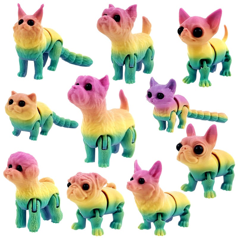 YVBBHE 10 Pcs 3D Printed Fidget Cats and Dogs Toy Set Small 3D Prints Movable Articulated Animal Models for Executive Home Office Mini Stress Relief 3d Printer Animals Toys Decor for Adults Kids CH1 - Image 3