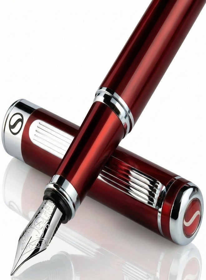 Scriveiner Deep Crimson Red Fountain Pen - Stunning Luxury Pen with Chrome Finish, Schmidt Nib (Fine), Best Pen Gift Set for Men & Women, Professional, Executive, Office, Nice Pens - Image 1