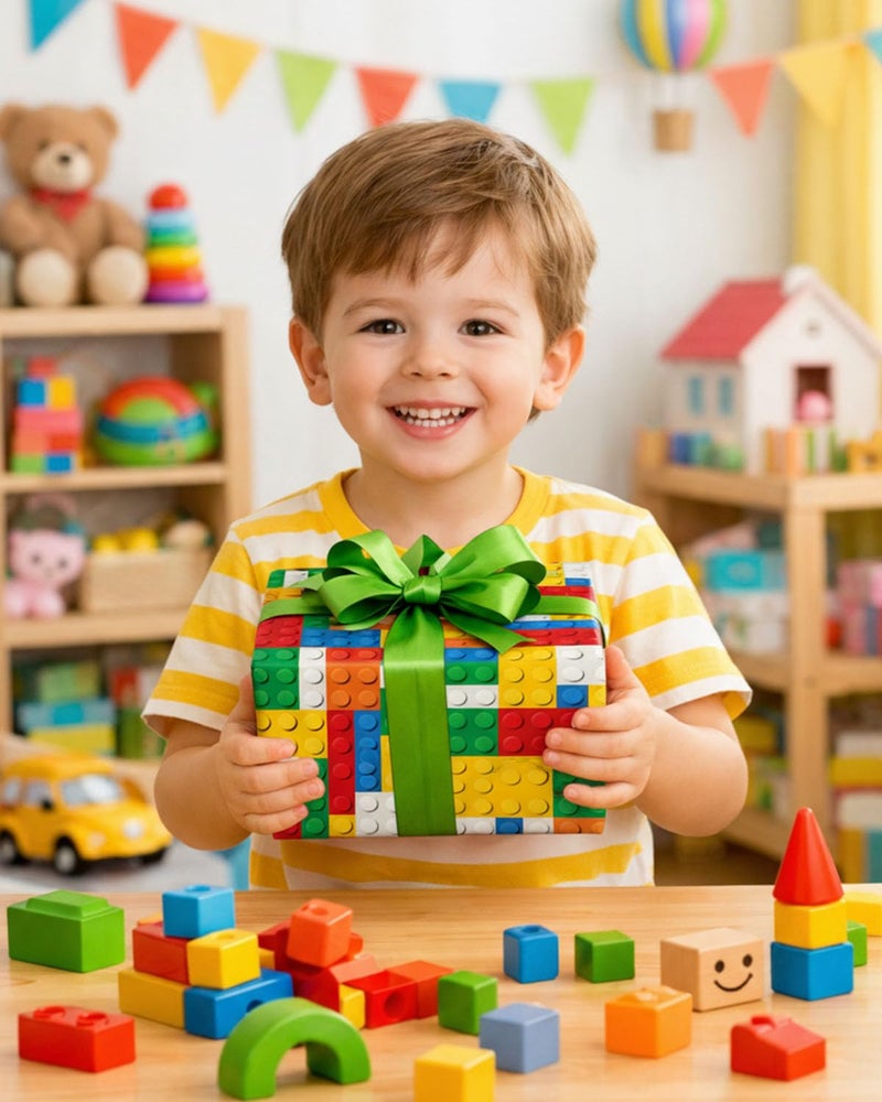 MAYPLUSS Wrapping Paper Roll - 17 Inch X 16.5 Feet Building Blocks Gift Wrap Featuring Colorful Building Bricks for Boys Girls Kids Birthday Party - Image 5