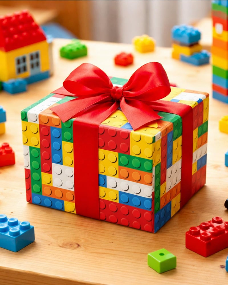 MAYPLUSS Wrapping Paper Roll - 17 Inch X 16.5 Feet Building Blocks Gift Wrap Featuring Colorful Building Bricks for Boys Girls Kids Birthday Party - Image 2