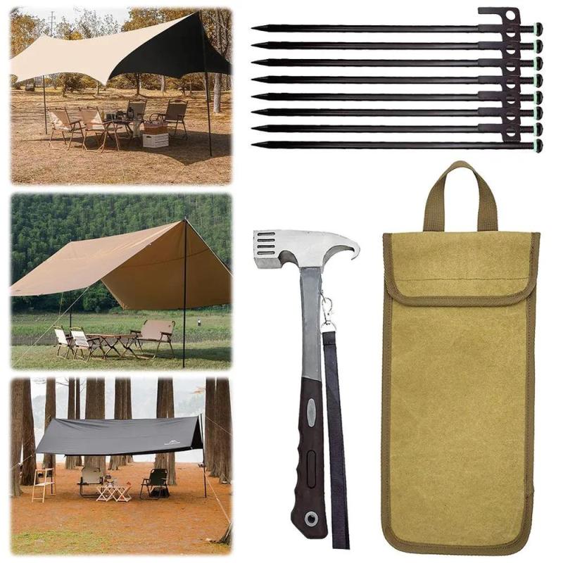 Camping Tent Stakes: 30CM High-Carbon Steel Rust-Resistant Nails - Windproof Stable Anchoring Lightweight Portable 10-Piece Kit for Camping Beach Outdoor Adventures With Ergonomic Hammer - Image 1
