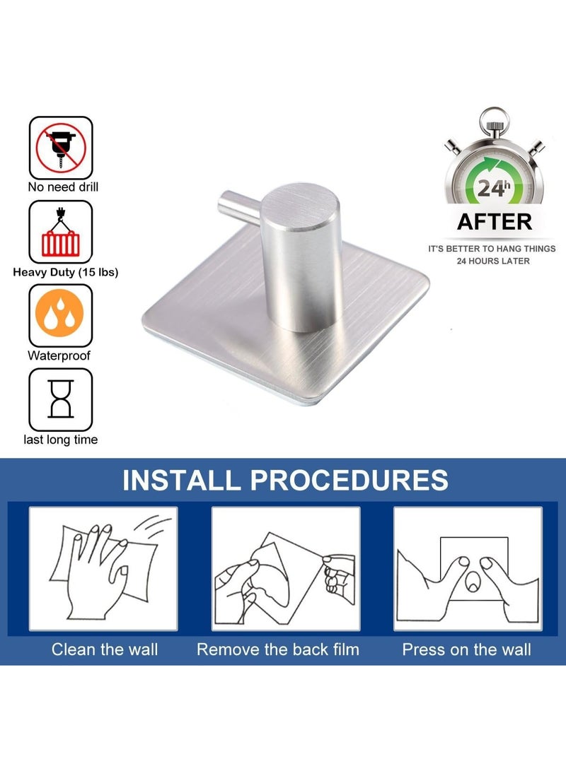Beauenty Adhesive Hooks Heavy Duty Wall Hooks Waterproof Stainless Steel Hooks for Hanging Coat, Hat,Towel Robe Hook Rack Wall Mount- Bathroom and Bedroom 4-Packs - Image 4
