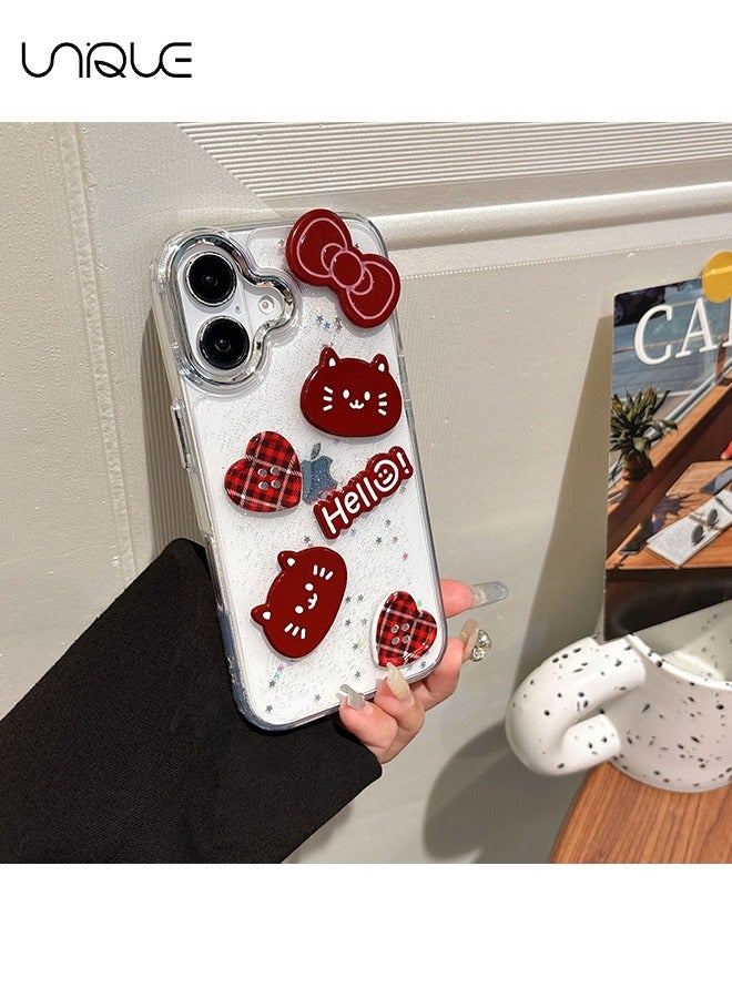 يونيك جراب هاتف iPhone 16 - جراب هاتف 3D Kitten - جراب هاتف Red Bow - جراب هاتف أنيق وبسيط - حماية من السقوط TPU - Image 4