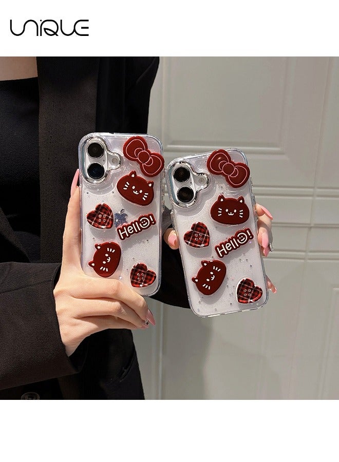 يونيك جراب هاتف iPhone 16 - جراب هاتف 3D Kitten - جراب هاتف Red Bow - جراب هاتف أنيق وبسيط - حماية من السقوط TPU - Image 5